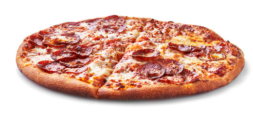  Delicious pepperoni italian pizza isolated on a white background