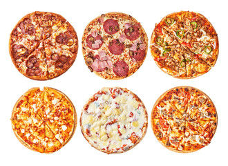  Group of italian pizzas isolated on a white background