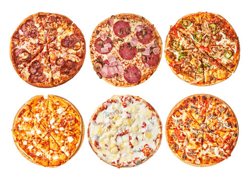  Group of italian pizzas isolated on a white background