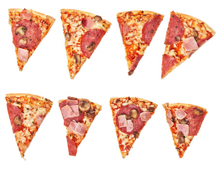  Slices of italian pizza isolated on a white background