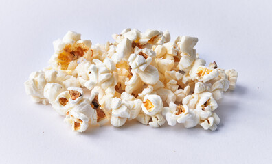  Bunch of salty popcorns isolated on a white background