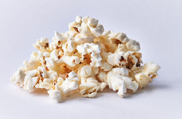  Bunch of salty popcorns isolated on a white background