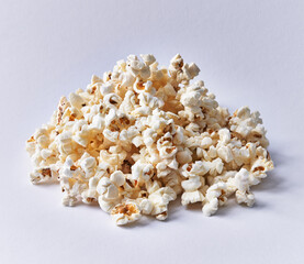  Bunch of salty popcorns isolated on a white background