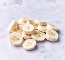  Slices of banana on a marble table