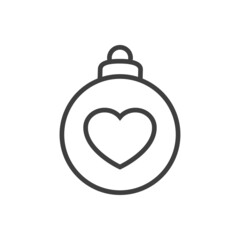 Decoración para árbol de navidad. Icono silueta de bola de navidad con corazón con líneas en color gris