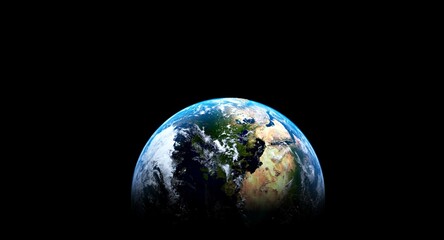 8k Ultra HD 7640x4320. Panoramic view of earth, sun, star and galaxy. Sunrise over planet Earth, view from space. 3d rendering.
