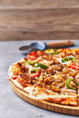  Delicious kebab italian pizza on a marble surface