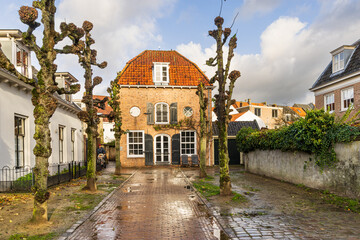 Fototapeta na wymiar Scenics with historic house with shutters in Wijk bij Duurstede, Utrecht in The Netherlands
