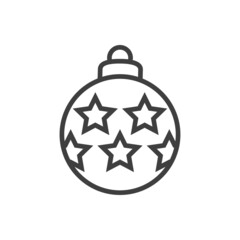 Decoración para árbol de navidad. Icono silueta de bola de navidad con estrellas con líneas en color gris