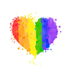 Rainbow paint strokes in heart shape, PRIDE LGBT flag on white