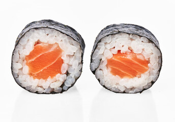  Group of salmon sushi maki isolated on white background © Krakenimages.com