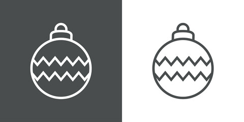 Decoración para árbol de navidad. Icono silueta de bola de navidad con líneas con forma de zigzag en fondo gris y fondo blanco © teracreonte