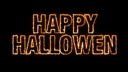 Happy Halloween orange neon electric text. Happy Halloween neon lettering sign. Glowing text for Halloween greeting cards, posters, banners, flyers and invitations.
