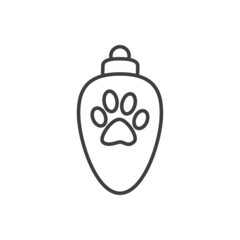Decoración para árbol de navidad. Icono silueta de bola de navidad ovalada con pisada de gato o perro con líneas en color gris 