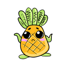 Funny pineapple in emotions unknown  , vector design for stickers on a social network