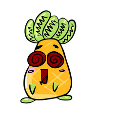 Funny pineapple in emotions in shock , vector design for stickers on a social network