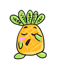 Funny pineapple in emotions  , vector design for stickers on a social network sleepy