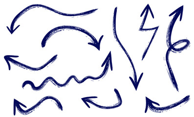 Hand drawn grunge vector arrows. Dry paint brush strokes