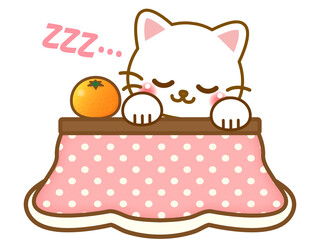 炬燵で寝る猫のイラスト＿ベクター