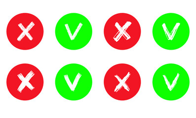 Tick and cross vector signs. Dry brush strokes	