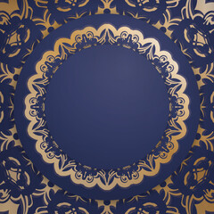 Visiting business card template in dark blue with abstract gold pattern for your business.