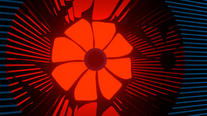 A fan among the radiator plates.