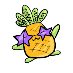 Funny pineapple in emotions  , vector design for stickers on a social network glasses in the form of stars
