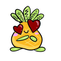 Funny pineapple in emotions in love , vector design for stickers on a social network