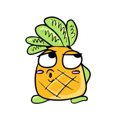 Funny pineapple in emotions whistling  , vector design for stickers on a social network