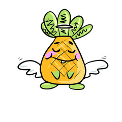 Funny pineapple in emotions  , vector design for stickers on a social network, angel