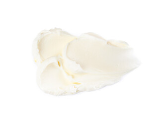 Smear of delicious cream cheese isolated on white, top view