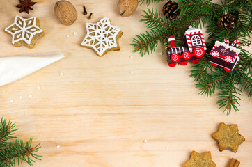 Making gingerbread. Cooking Christmas food. Traditional holiday hand made cookie