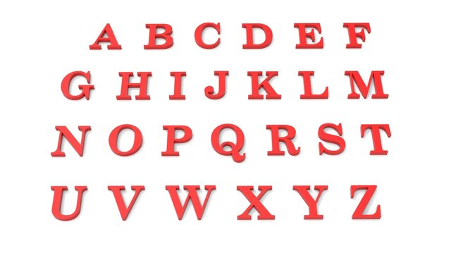 3d illustration red alphabet on white isolated background. Stock image.
