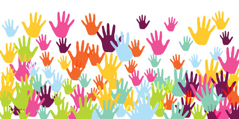 Funny kids handprints art therapy concept background design. Child