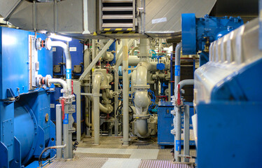 Main Diesel Electric Engine in Machinery Room on board modern ship