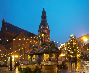 Fototapeta na wymiar Christmas decoration of Cathedral (Dome) square in Riga. Latvia