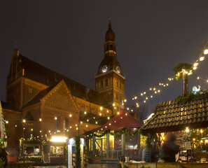 Fototapeta premium Christmas decoration of Cathedral (Dome) square in Riga. Latvia