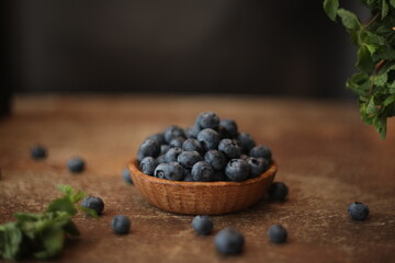 blueberries in a wooden bowl