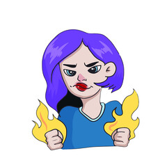 Cute girl's face in emotions  angry,vector design for stickers in social networks.networks,icons