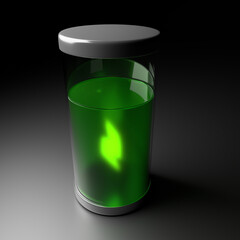 Radiation banks. Radioactive materials stored in a green liquid.
