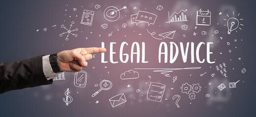 Close-Up of cropped hand pointing at business inscription