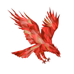 Eagle fiery bird phoenix made up of polygons