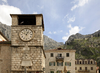 Fototapeta na wymiar Old clock tower in Kotor. Montenegro