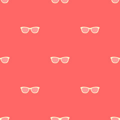 Seamless pattern of silhouettes stylish modern hipster glasses on a coral background
