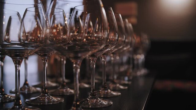empty clean wine glasses on the table