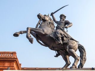 Fototapeta premium Amritsar, India. View of statue in front of Pandit Moti Lal Nehru Municipal Library in Amritsar.