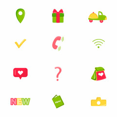 Vector icons for social networks. Gift box, delivery, geolocation, menu