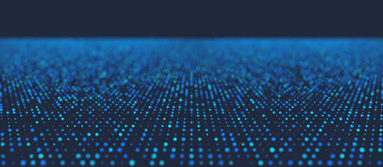 3d illustration - Abstract technological background of a defocused blue light dots surface on a dark blue background. - 469174849