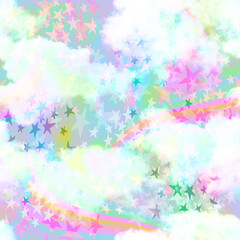 Obraz na płótnie Canvas Fantasy Cloud Rainbow and Star Pattern