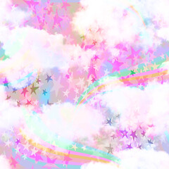 Fototapeta na wymiar Fantasy Cloud Rainbow and Star Pattern